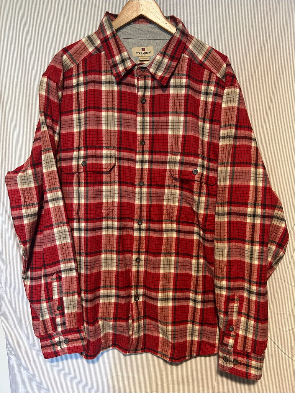 Woolrich Men's Flannel Plaid Lined Button-Up Shirt Pockets Red Size 2XL